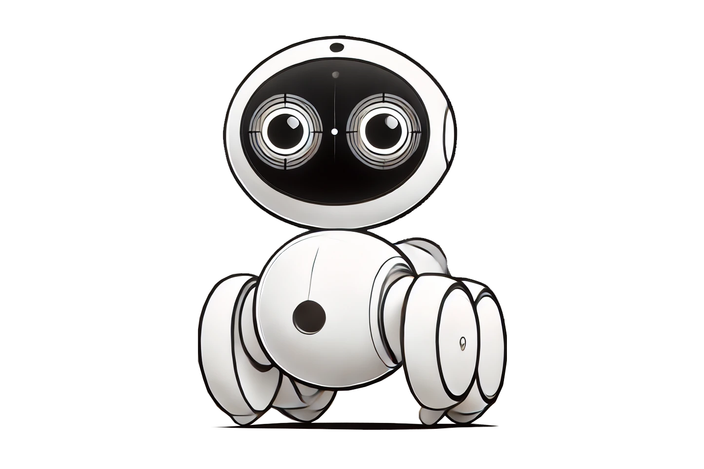 Zeichnung von einem kleinen Roboter auf vier Rädern und mit zwei großen Augen.